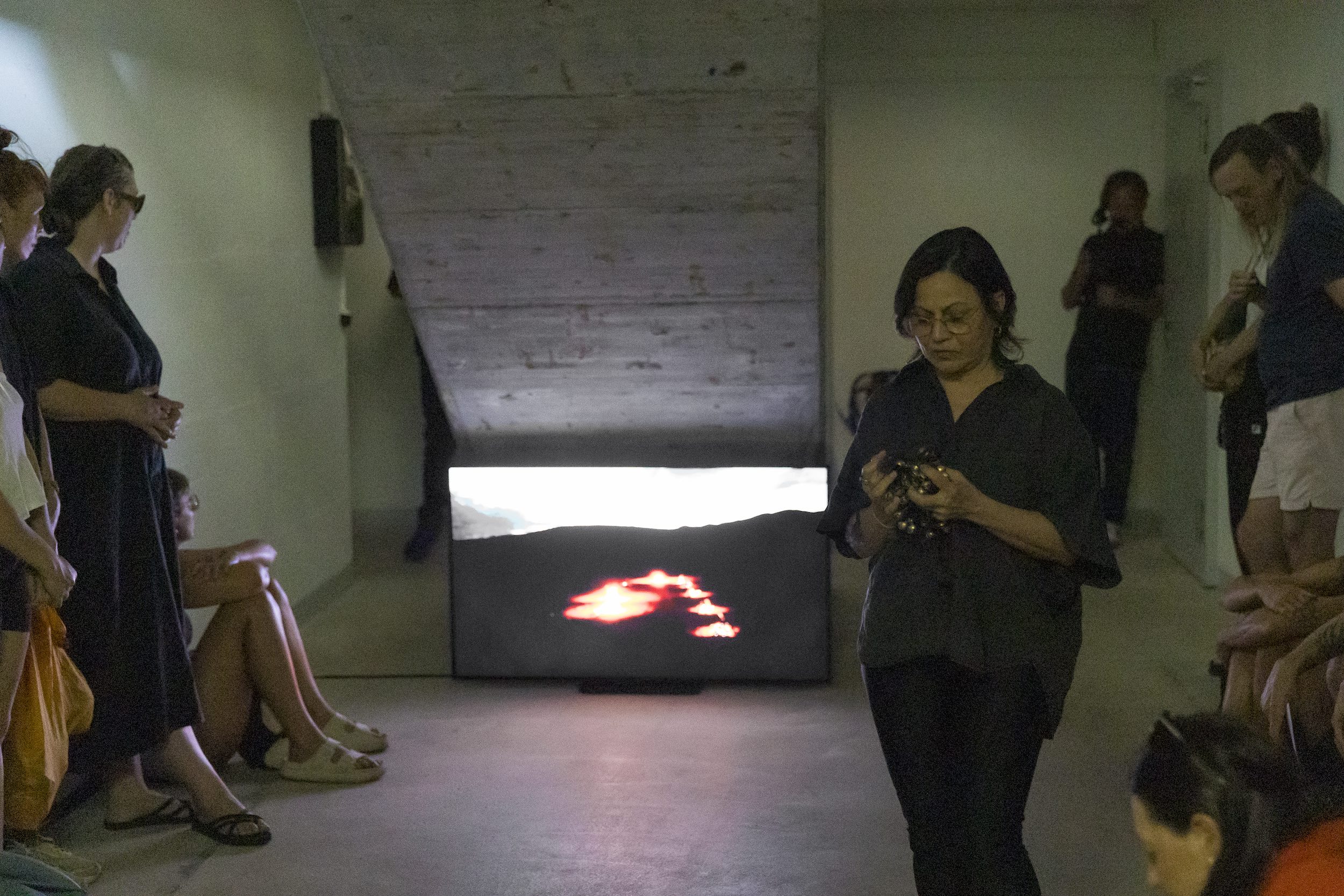 Performance documentation of more heat than light by LABOUR (Farahnaz Hatam & Colin Hacklander) at Pavillon Siclin Geneva 3