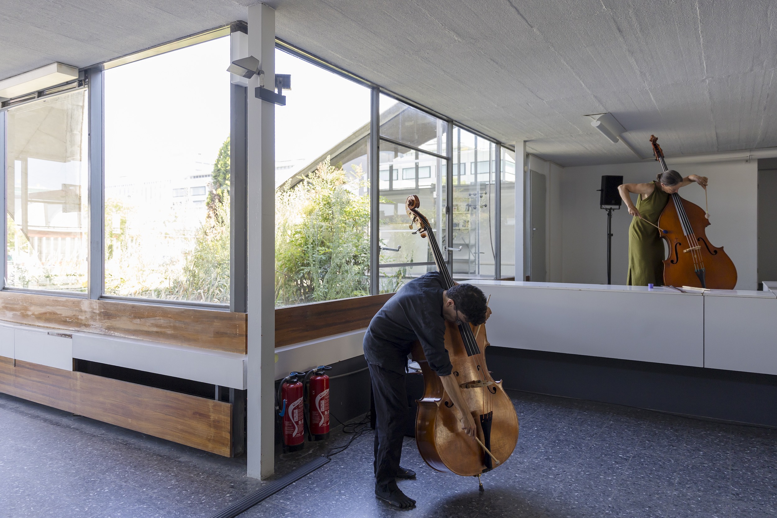 Performance documentation of more heat than light by LABOUR (Farahnaz Hatam & Colin Hacklander) at Pavillon Siclin Geneva 5